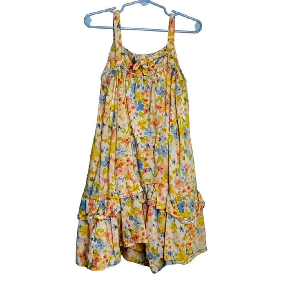 Old Navy Floral Print Knee Length Dress Sleeveless Cotton Blend Ruffled Hem 5T